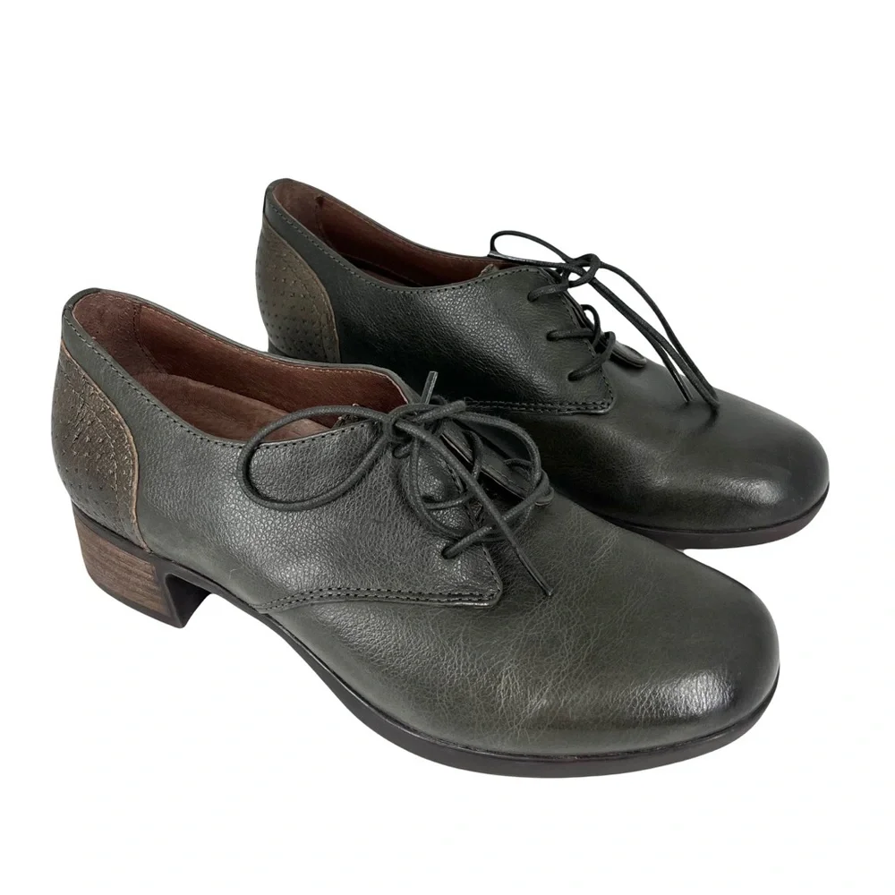 Dansko Louise Taupe Burnished Leather Lace Up Mary Jane Oxford Shoes Womens 37